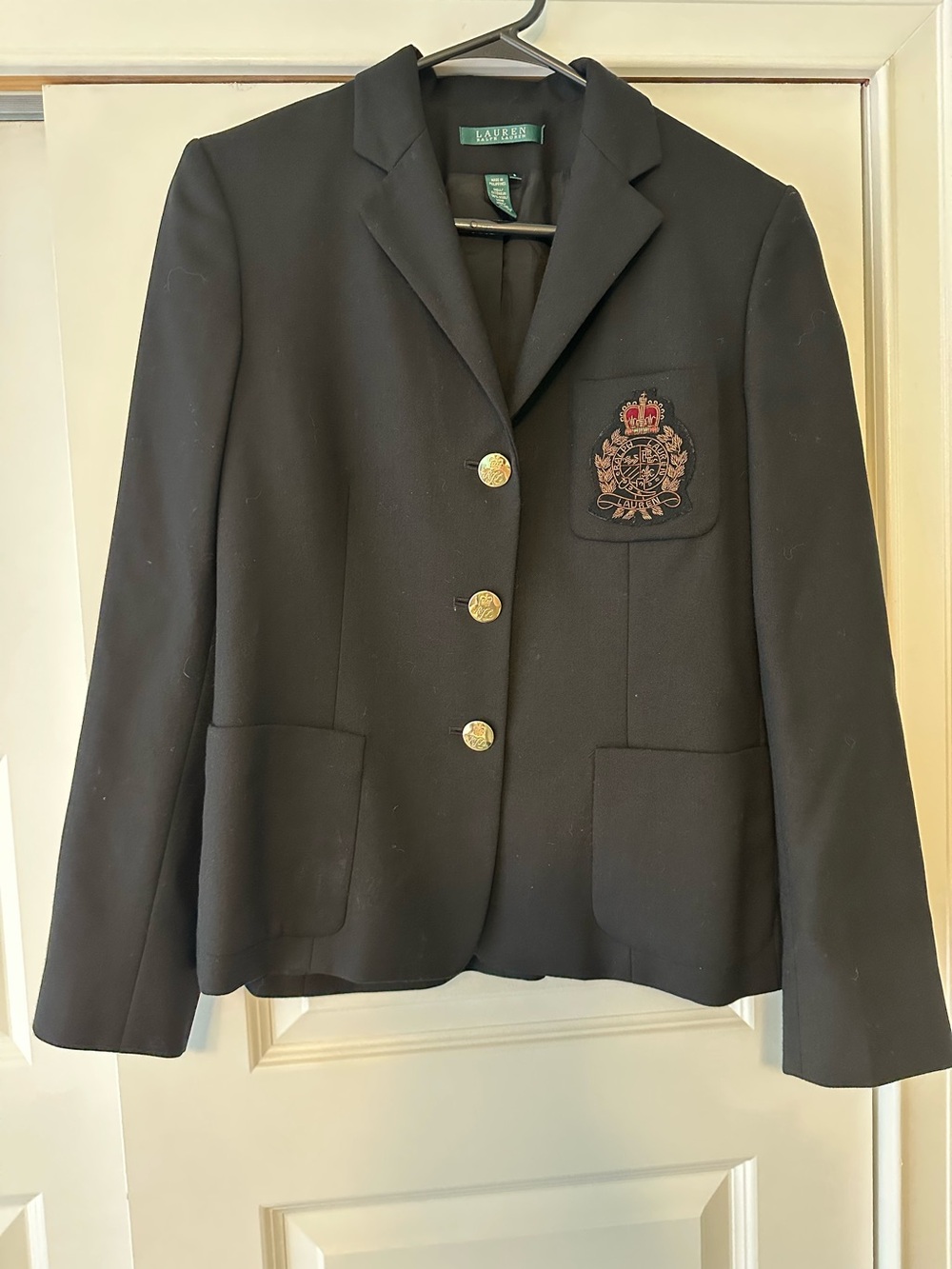 Polo Ralph Lauren Size 8 Black Crest Blazer Jacket Coat Gold Crown Stag Academia